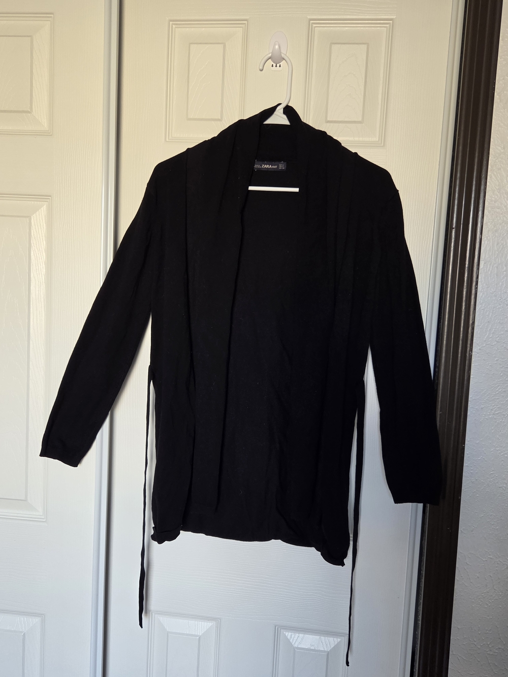 Zara Black Open-Front Tie-Waist Cardigan
